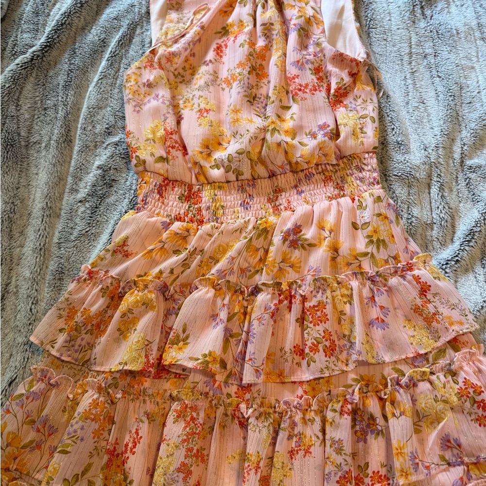 Floral Ruffle Dress in Pink and Orange